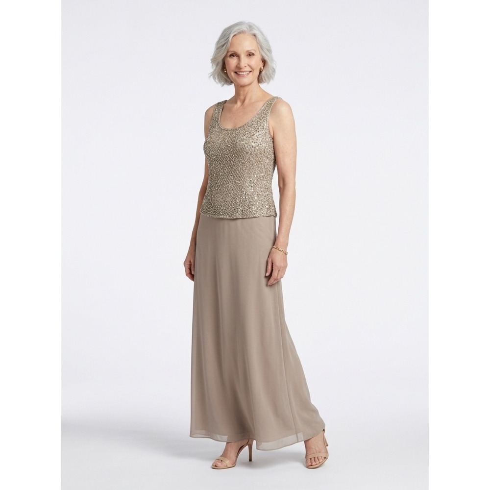 Metallic Glam Party Crochet Elegant Maxi Dress and Cardigan Gold Taupe Bridal-8